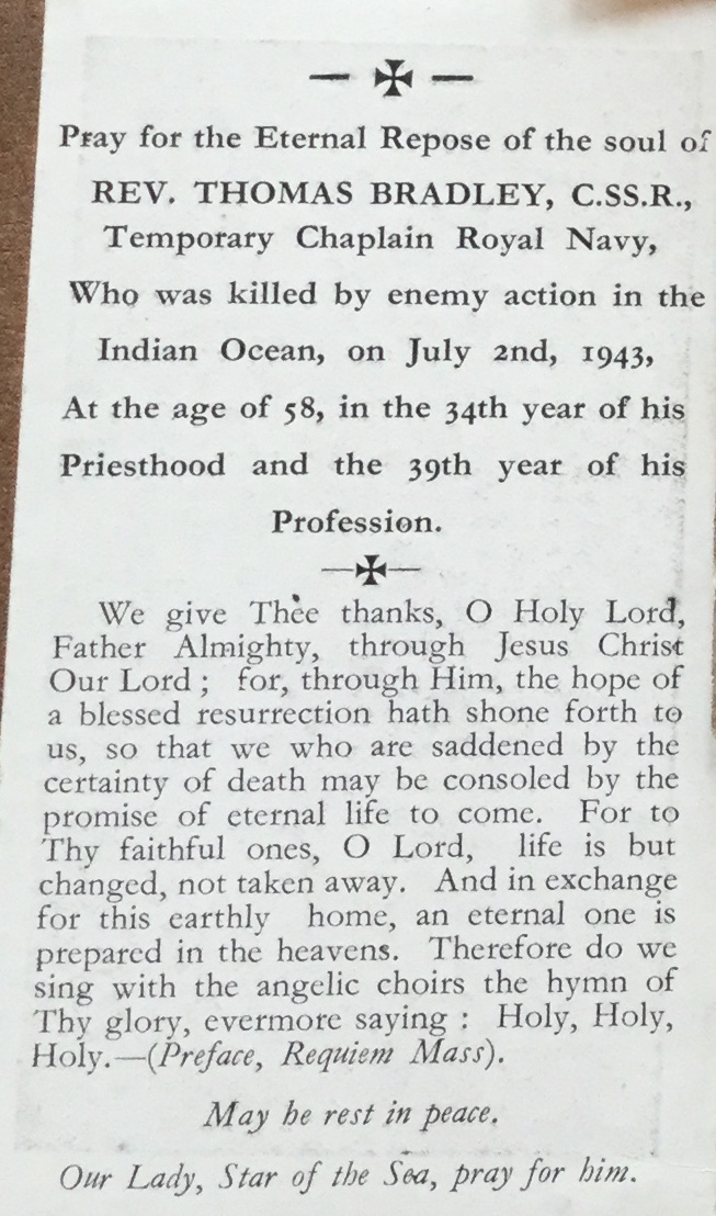 fr bradley prayer card